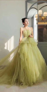 Spaghetti Straps A-Line Wedding Dresses,  Tulle Wedding Prom Dresses